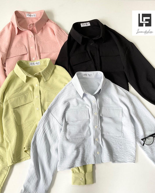 Box Pocket Loose Fit Crop Shirt