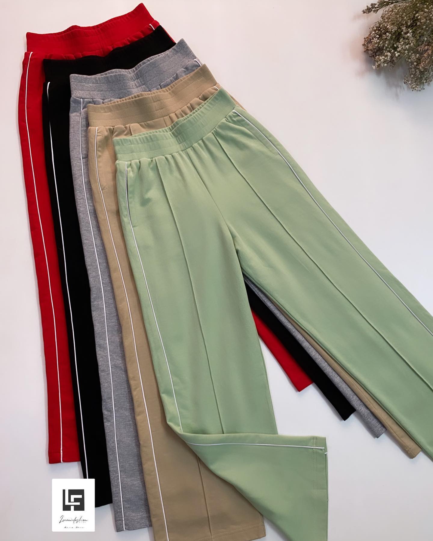 Double Piping Pin Tuck Detail High Waist Straight Leg Trousers