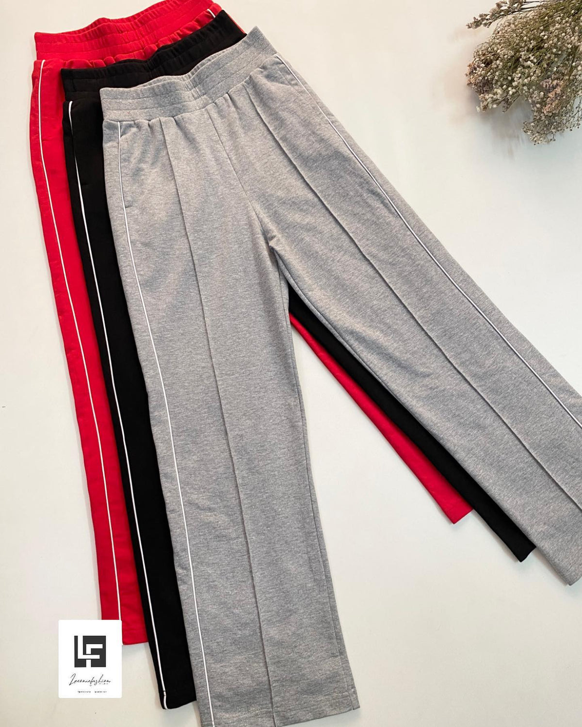 Double Piping Pin Tuck Detail High Waist Straight Leg Trousers