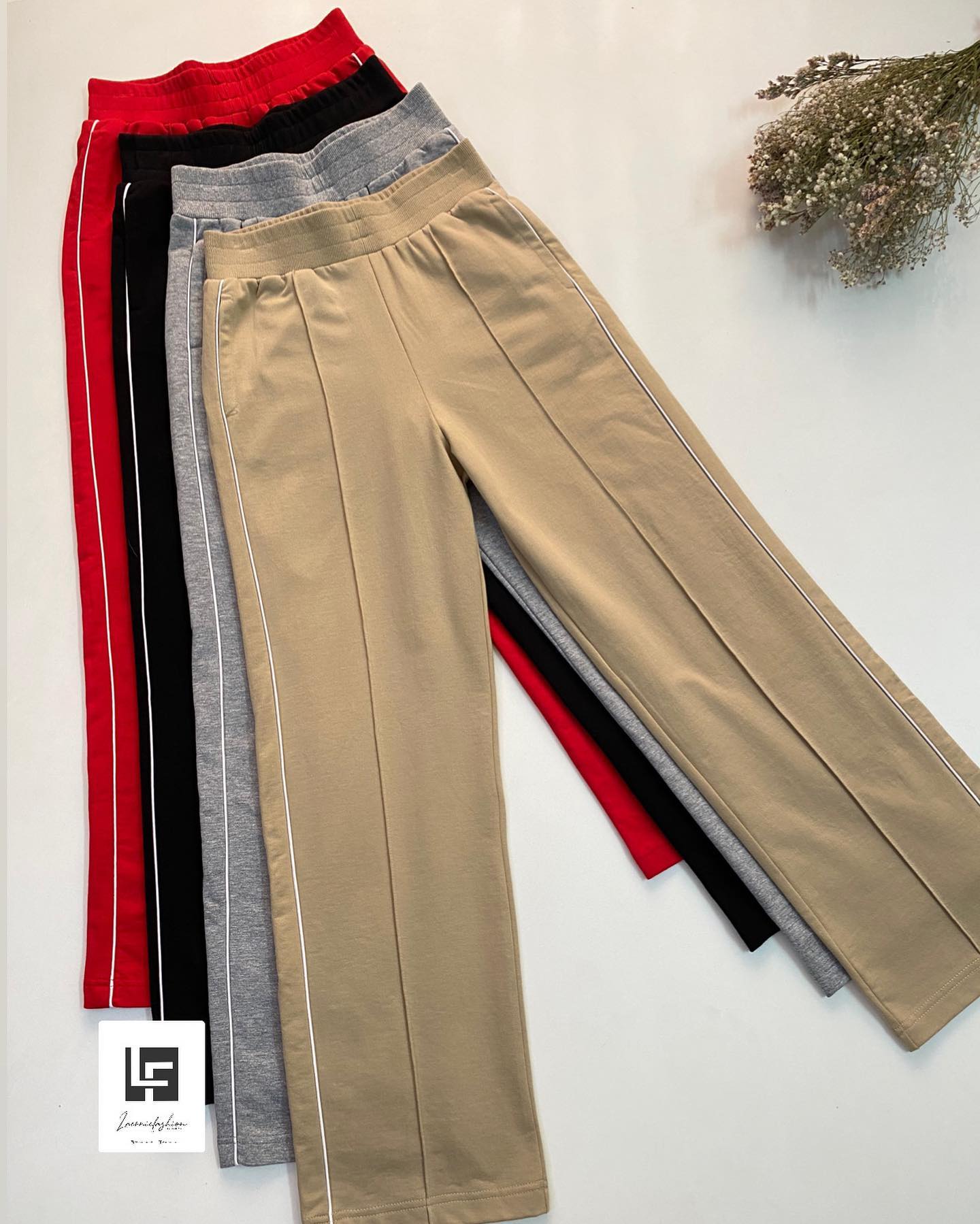 Double Piping Pin Tuck Detail High Waist Straight Leg Trousers