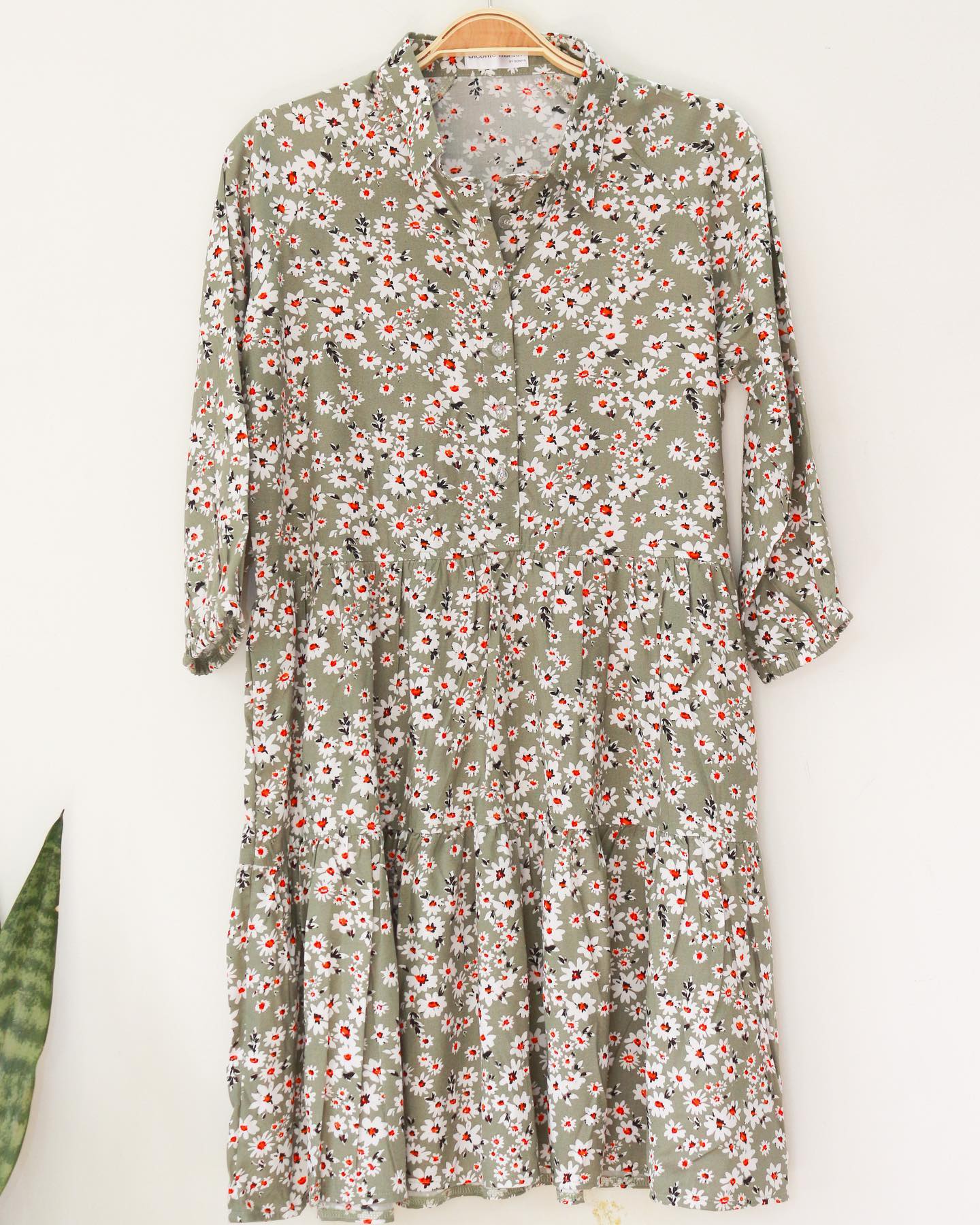 Tiered Raglan Sleeve Rayon Dress