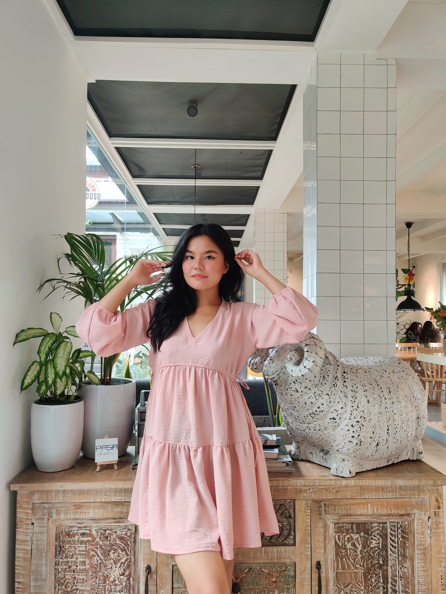 Tiered Adjustable Ruched Detail Raglan Sleeve Dress