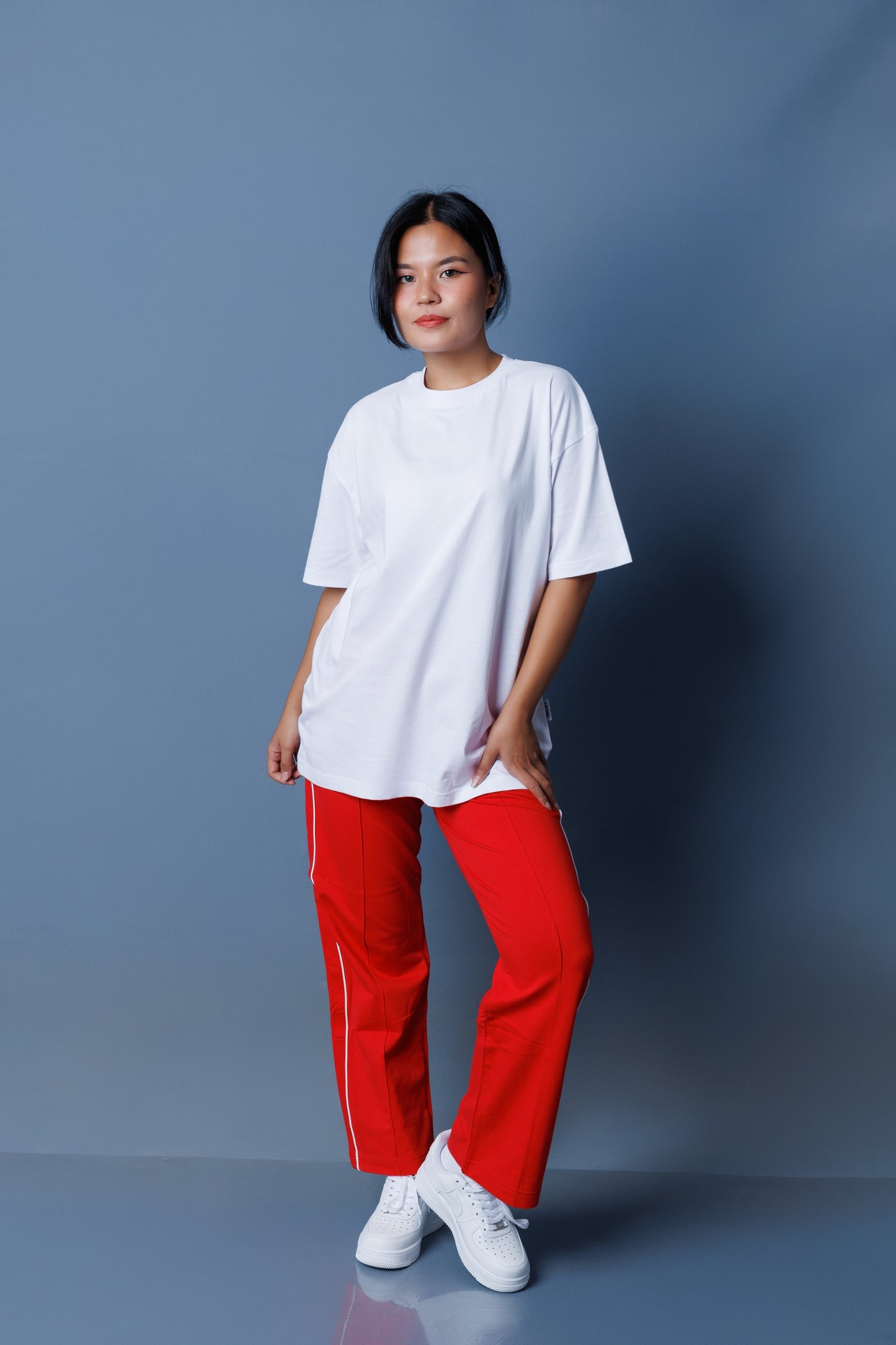 Double Piping Pin Tuck Detail High Waist Straight Leg Trousers