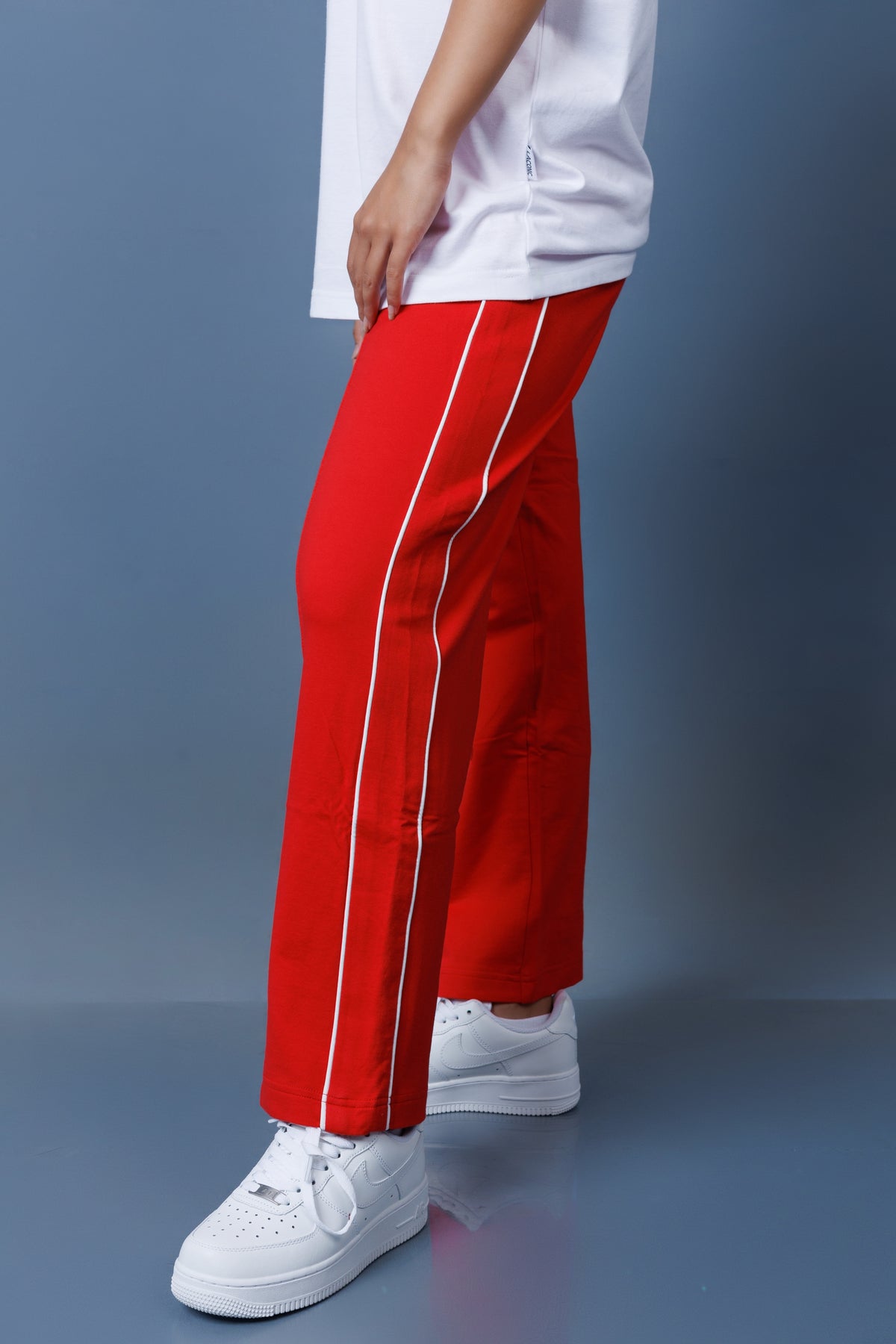 Double Piping Pin Tuck Detail High Waist Straight Leg Trousers
