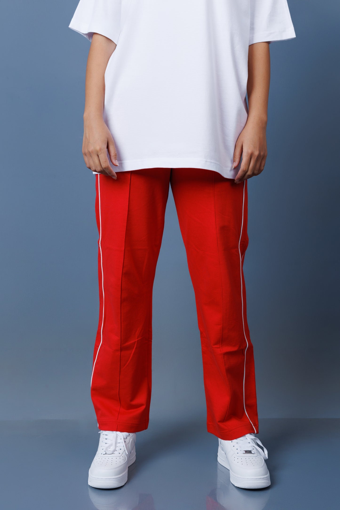 Double Piping Pin Tuck Detail High Waist Straight Leg Trousers