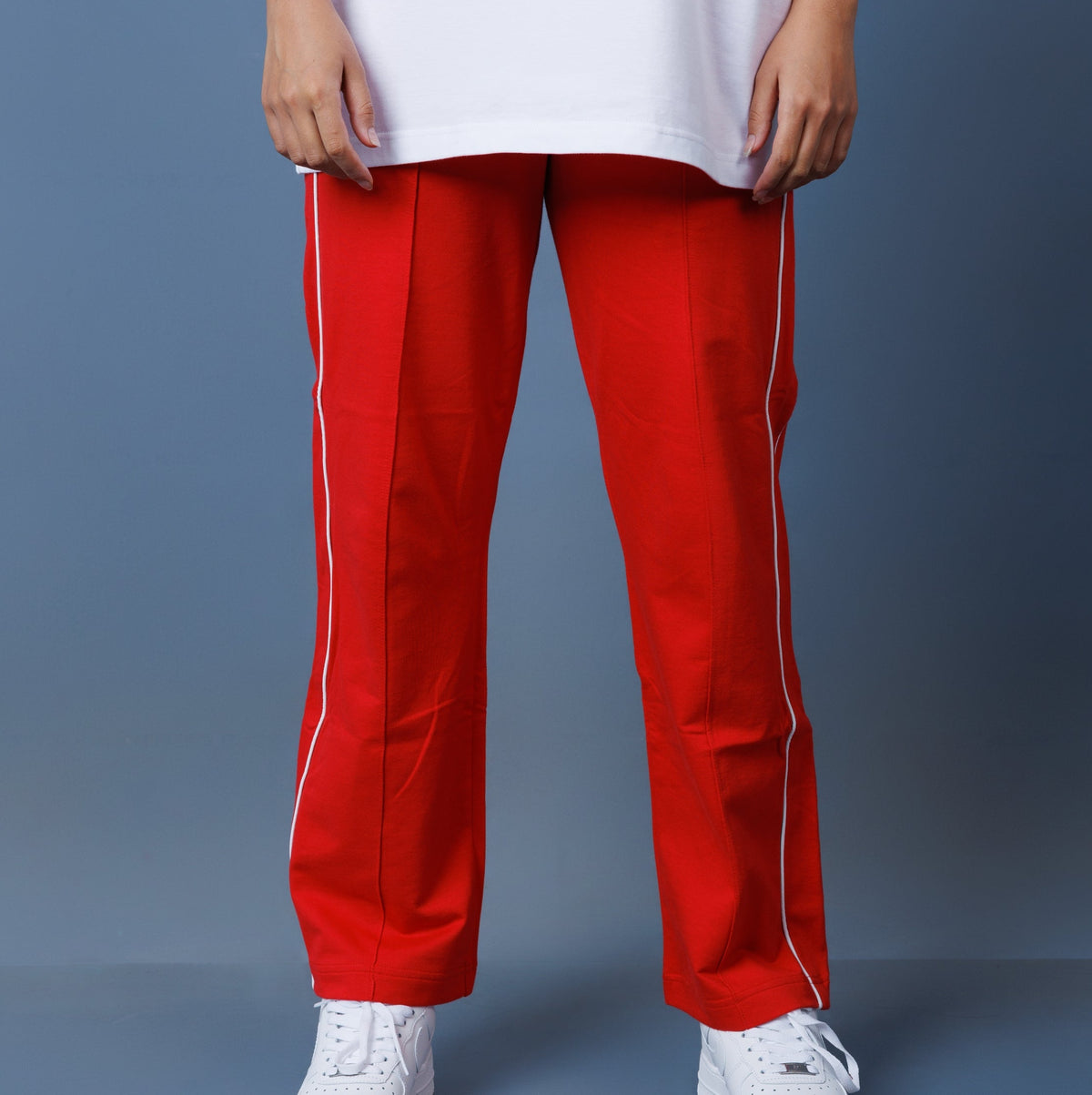 Double Piping Pin Tuck Detail High Waist Straight Leg Trousers