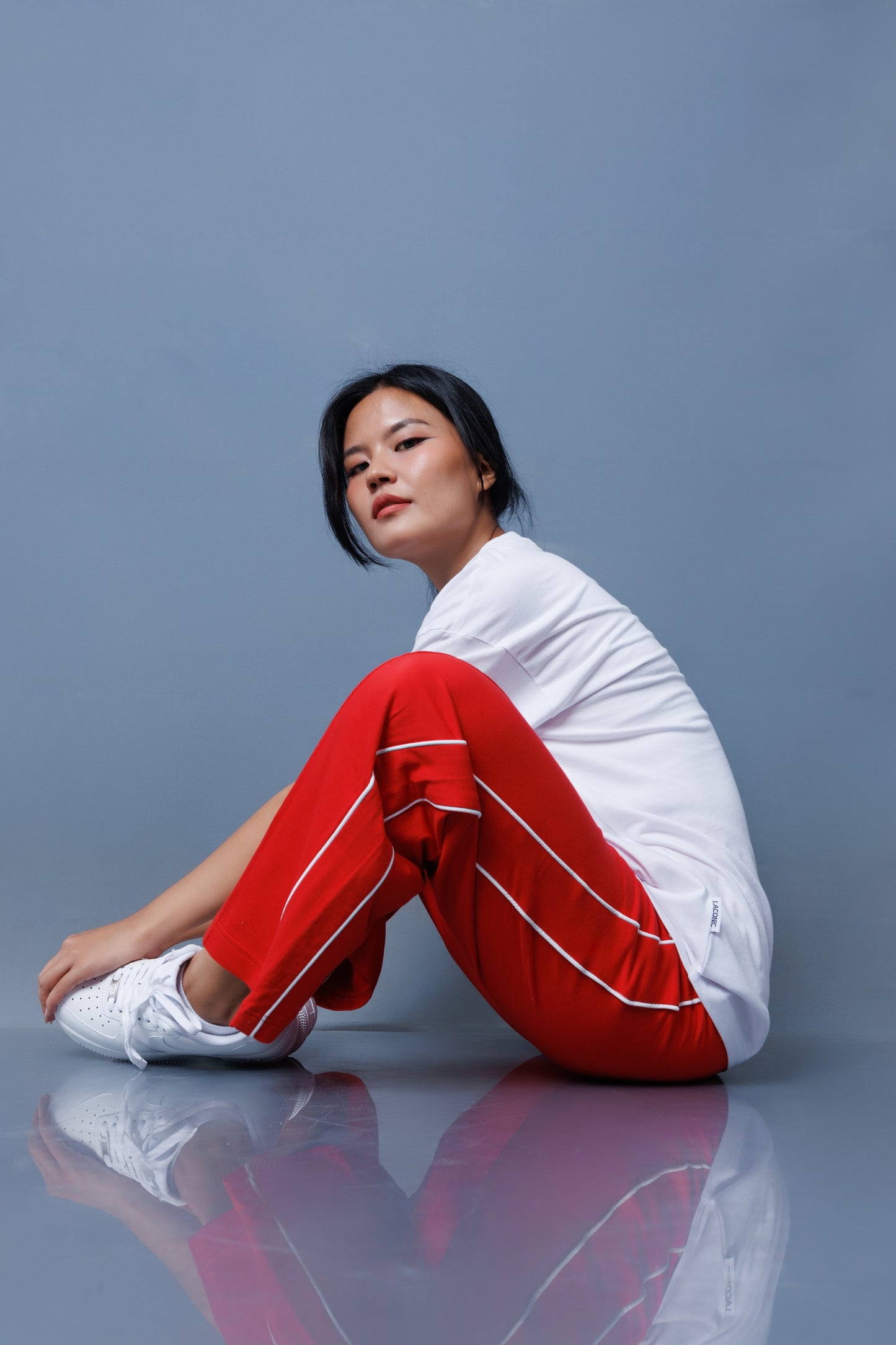 Double Piping Pin Tuck Detail High Waist Straight Leg Trousers