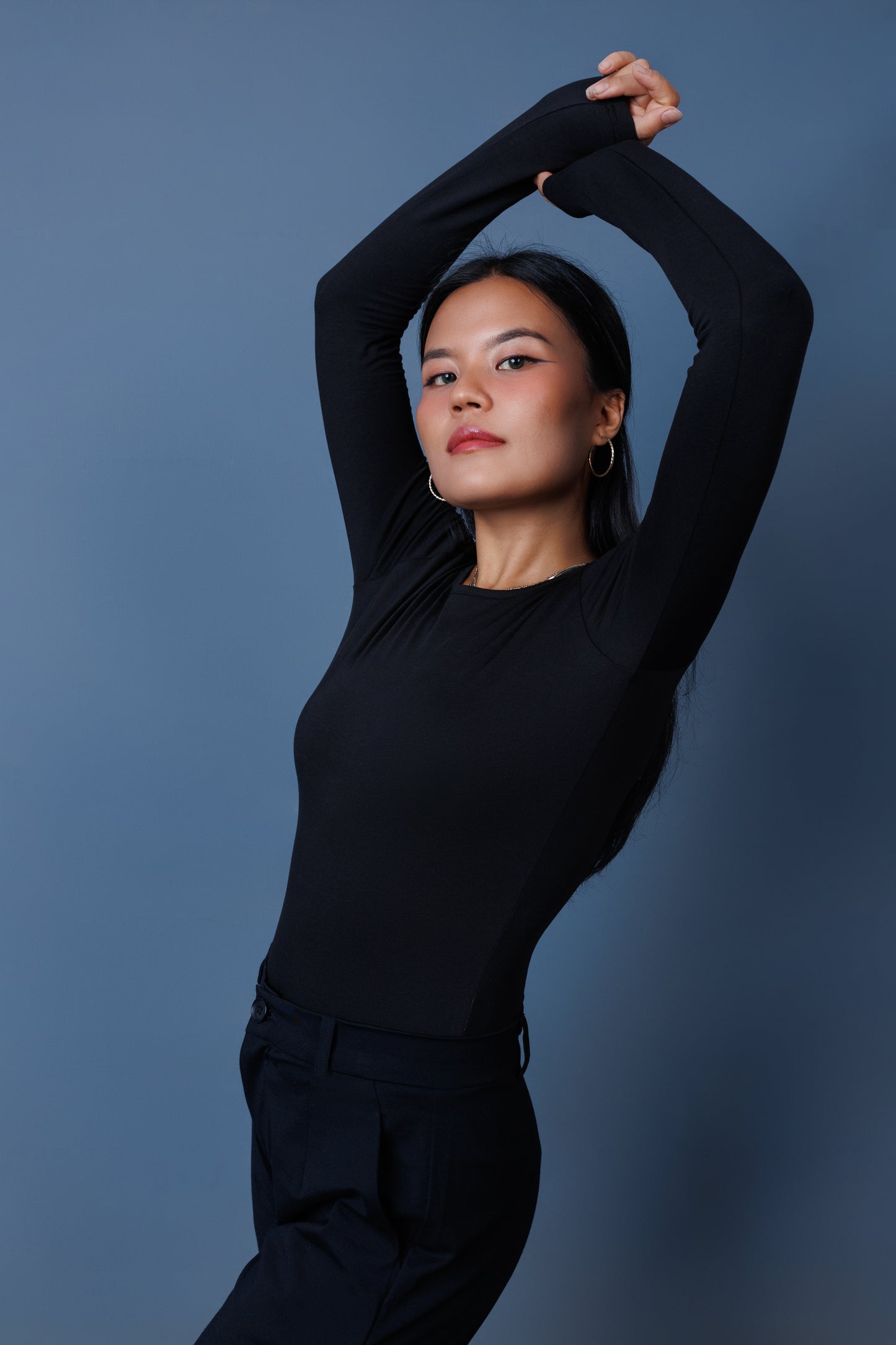 Crewneck full sleeve bodysuit, bodysuit, #bodysuit, ladies bodycon top, one-piece top, swimwear, smartwear, innerwear, laconic bodysuit, black, nepal, onlinenepal, nepalibrand, women tops, tsamoire, seednepal, laconic nepal,