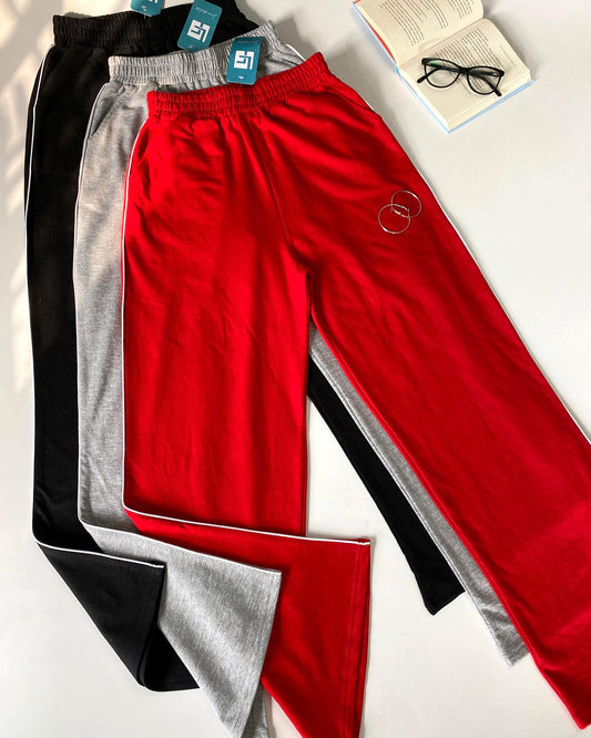 Basic High Waisted Single Piping Detail Wide Leg Trousers