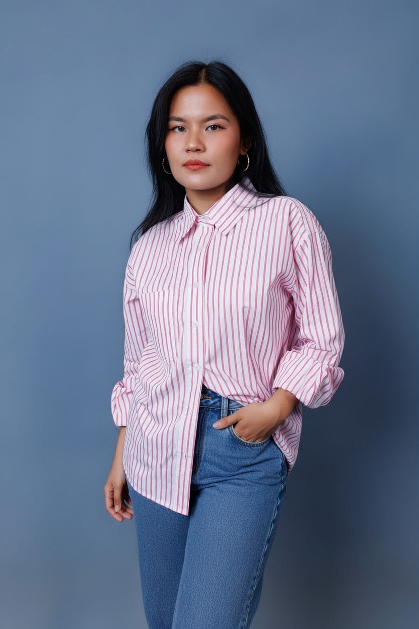 Pinstripe Drop Shoulder Boxy Oversized Shirt