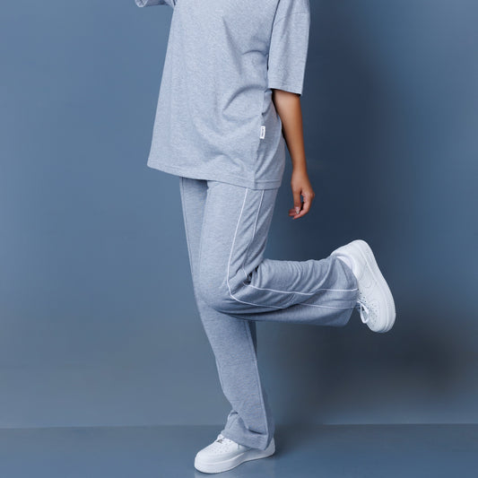 Double Piping Pin Tuck Detail High Waist Straight Leg Trousers