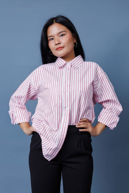 Pinstripe Drop Shoulder Boxy Oversized Shirt
