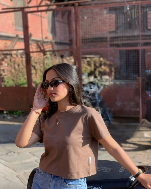 Oversized Cover Stitch Detail Crop Top