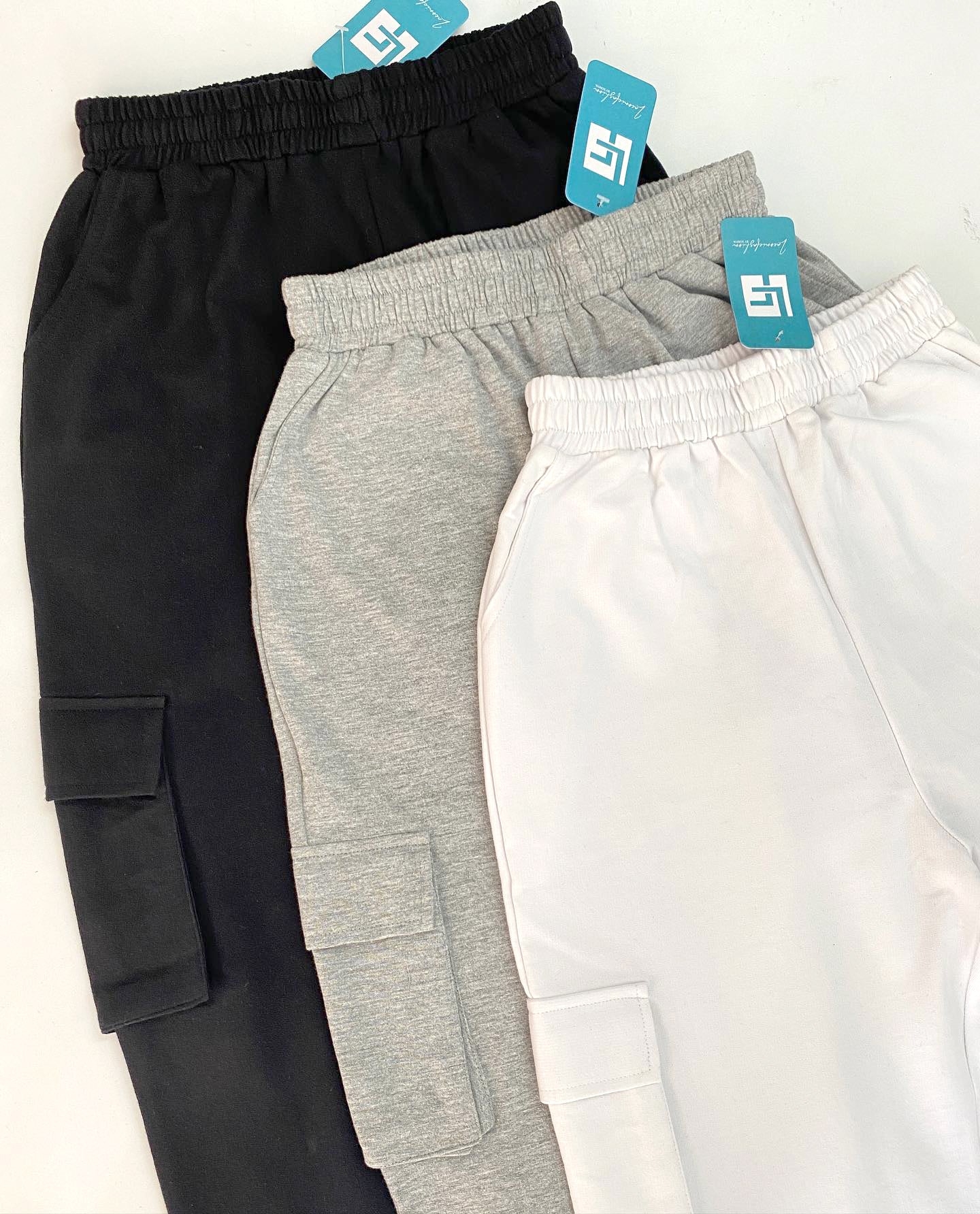 Basic Plain Loose Fit HIgh Waisted Cargo Pocket Joggers