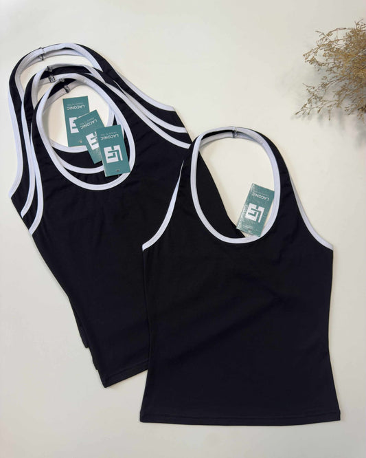 Zinnia Halter Top: Scoop neck long length halter top