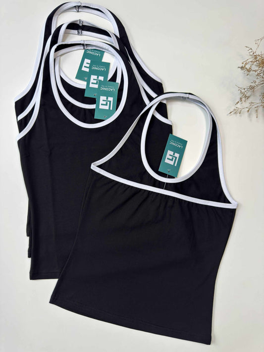 Zinnia Halter Top: Scoop neck long length halter top