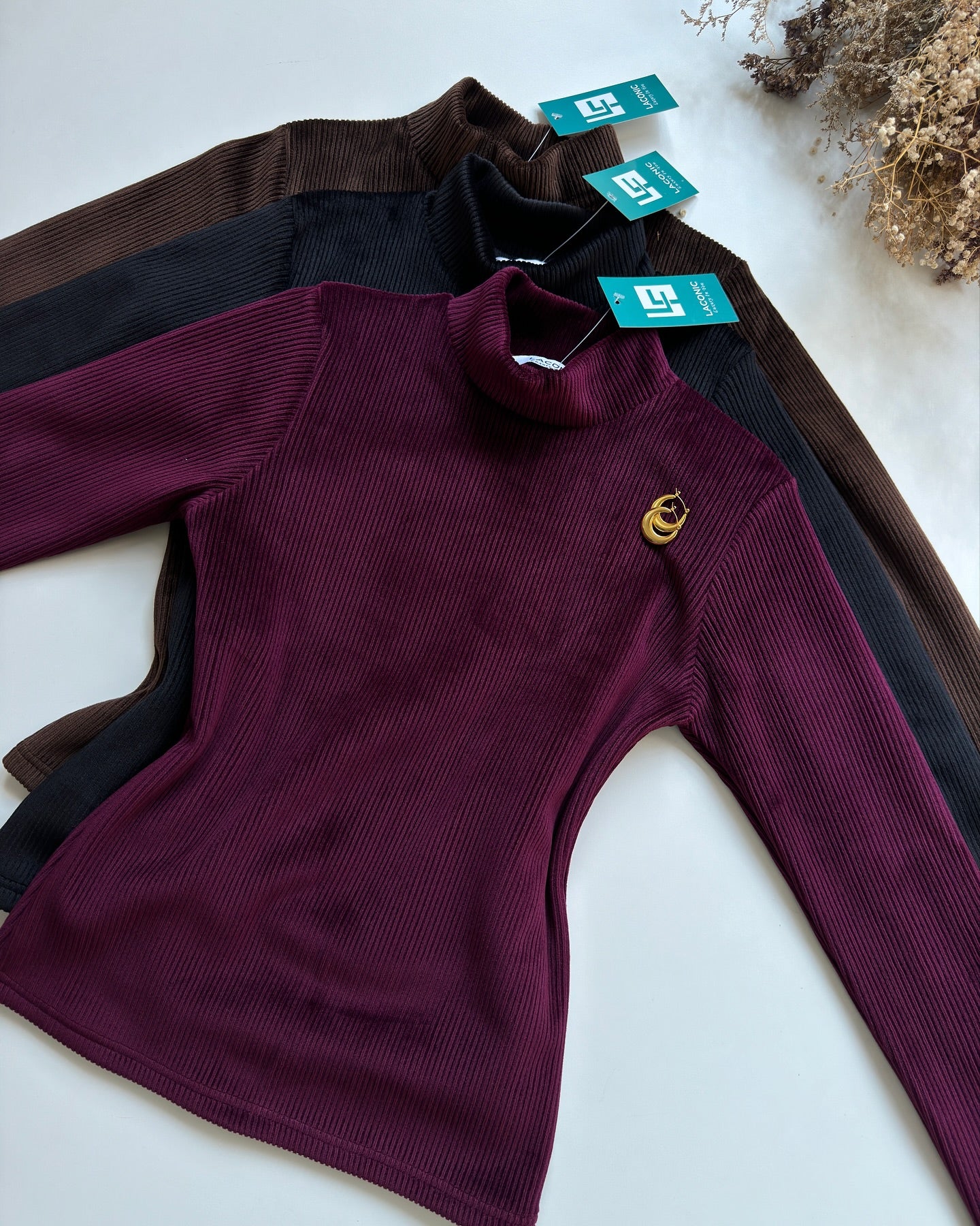 Cozy Corduroy Fleece Turtle Neck Top