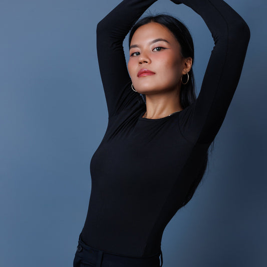 Crewneck full sleeve bodysuit in black from Laconic Nepal