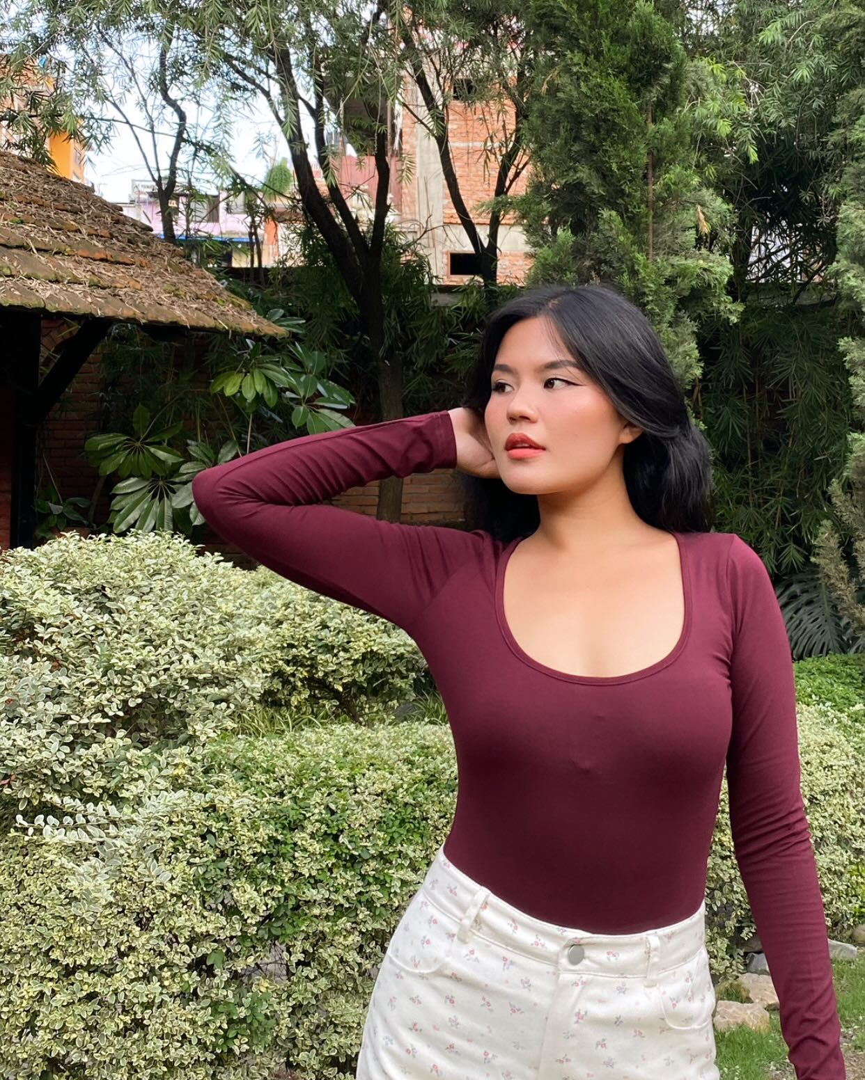 Deep Scoop -Neck Full Sleeve Bodysuit
