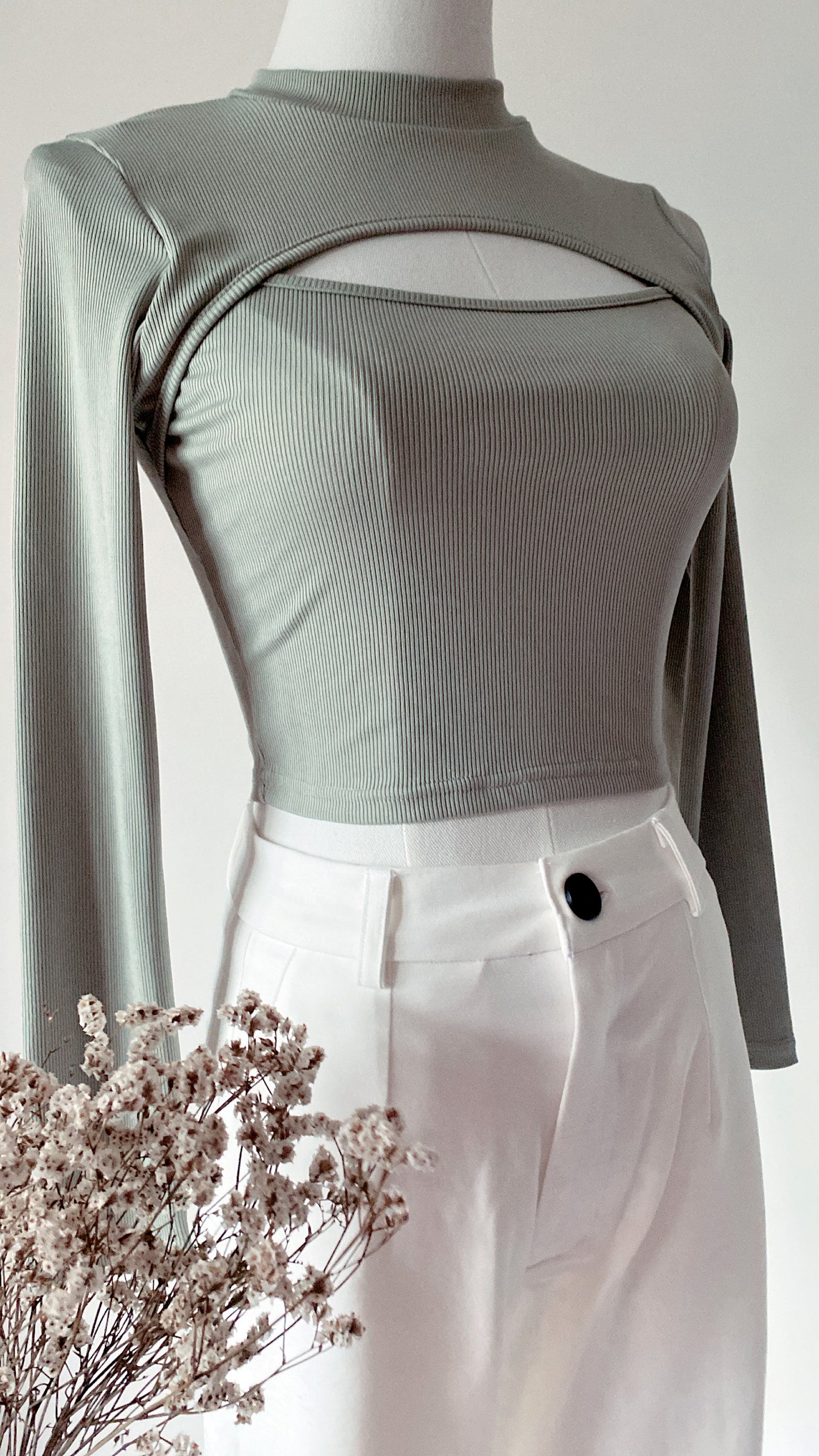 Front Cut Out Full Sleeve Fitted Crop Top