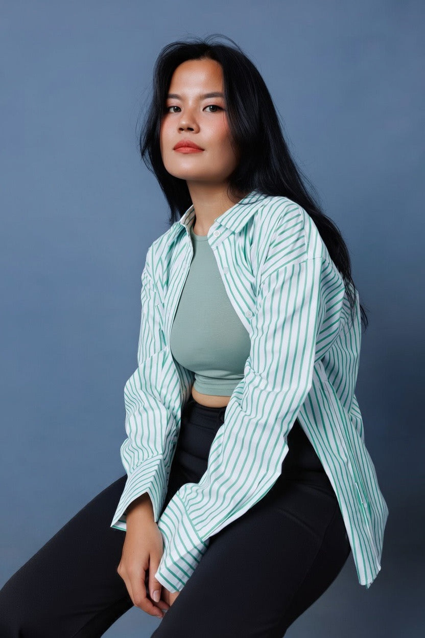 Pinstripe Drop Shoulder Boxy Oversized Shirt