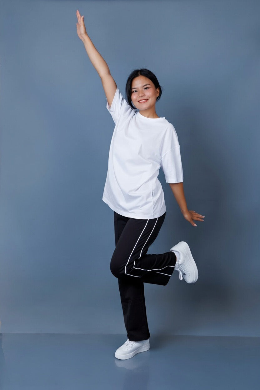 Double Piping Pin Tuck Detail High Waist Straight Leg Trousers