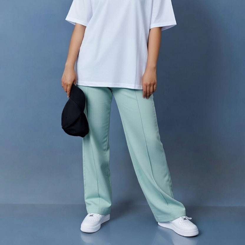 Double Piping Pin Tuck Detail High Waist Straight Leg Trousers