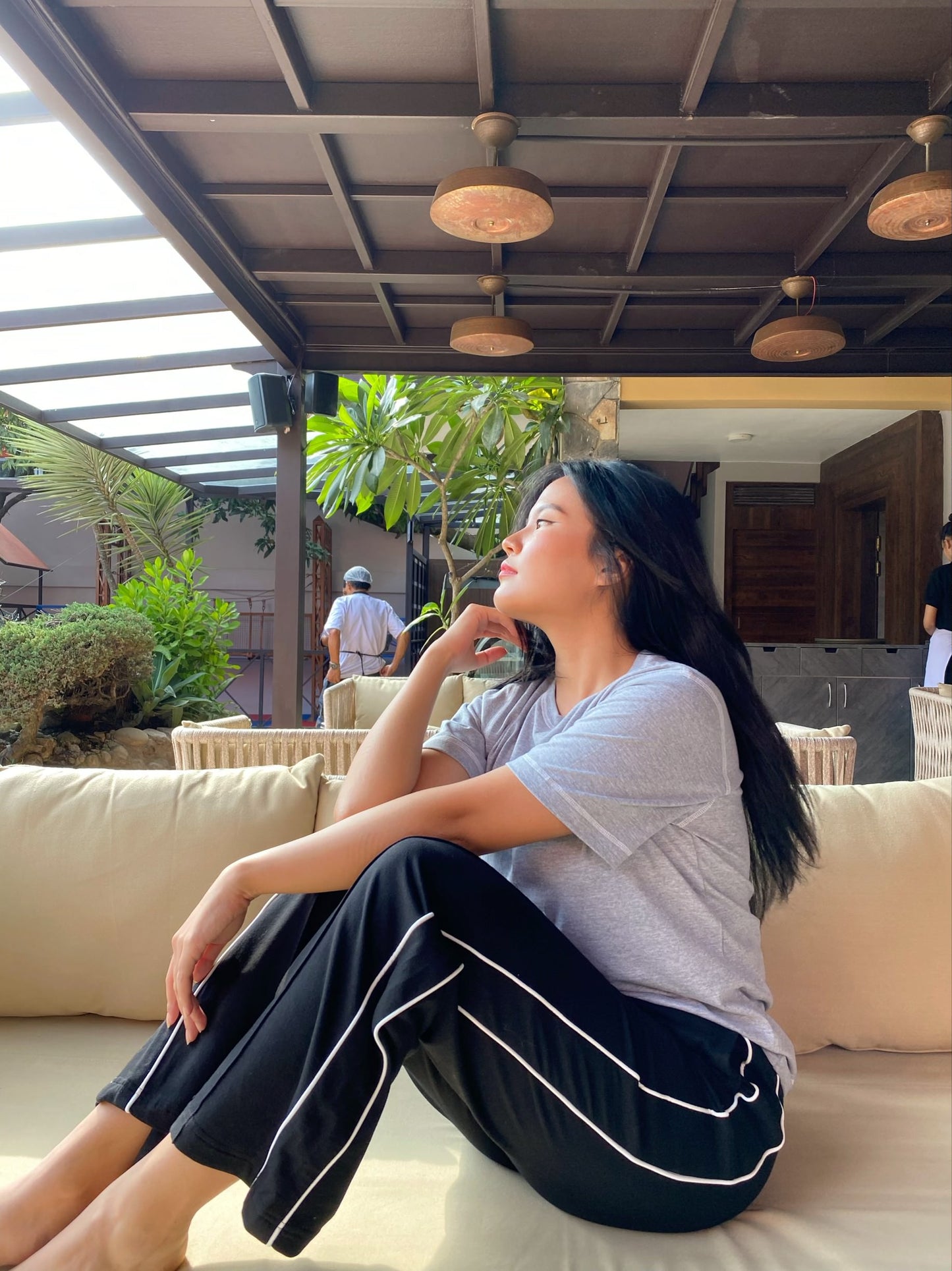 Double Piping Pin Tuck Detail High Waist Straight Leg Trousers