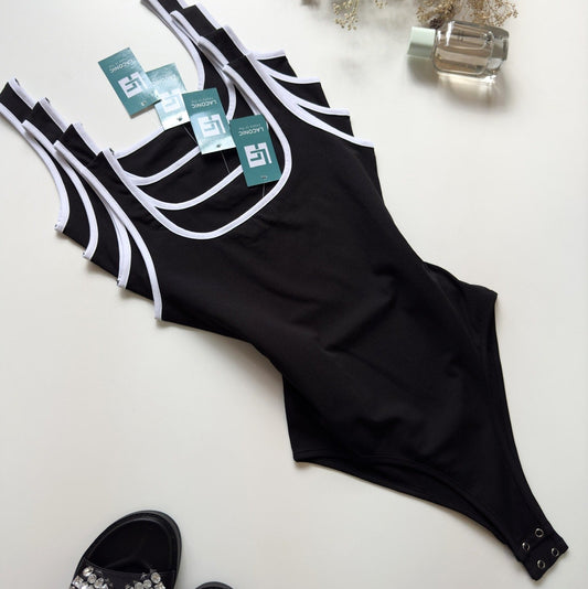 Contrast Binding Square Neck Sleeveless Bodysuit