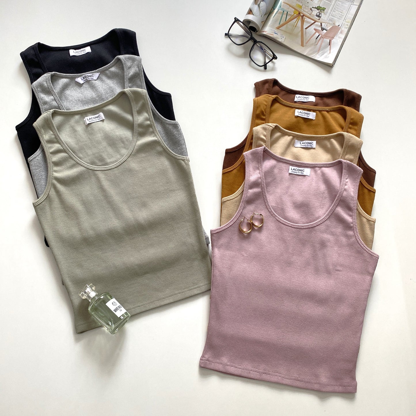 Ribbed Scoop Neck Long Length Tank Top