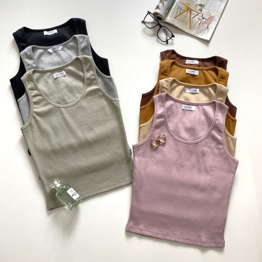 Ribbed Scoop Neck Long Length Tank Top