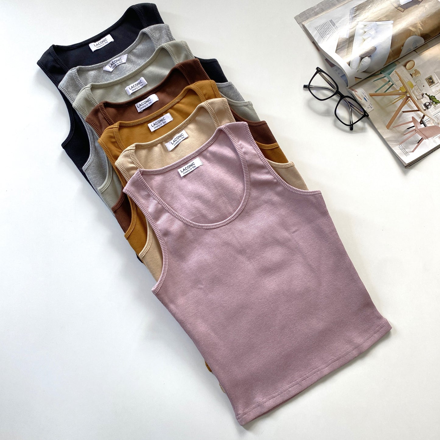 Ribbed Scoop Neck Long Length Tank Top