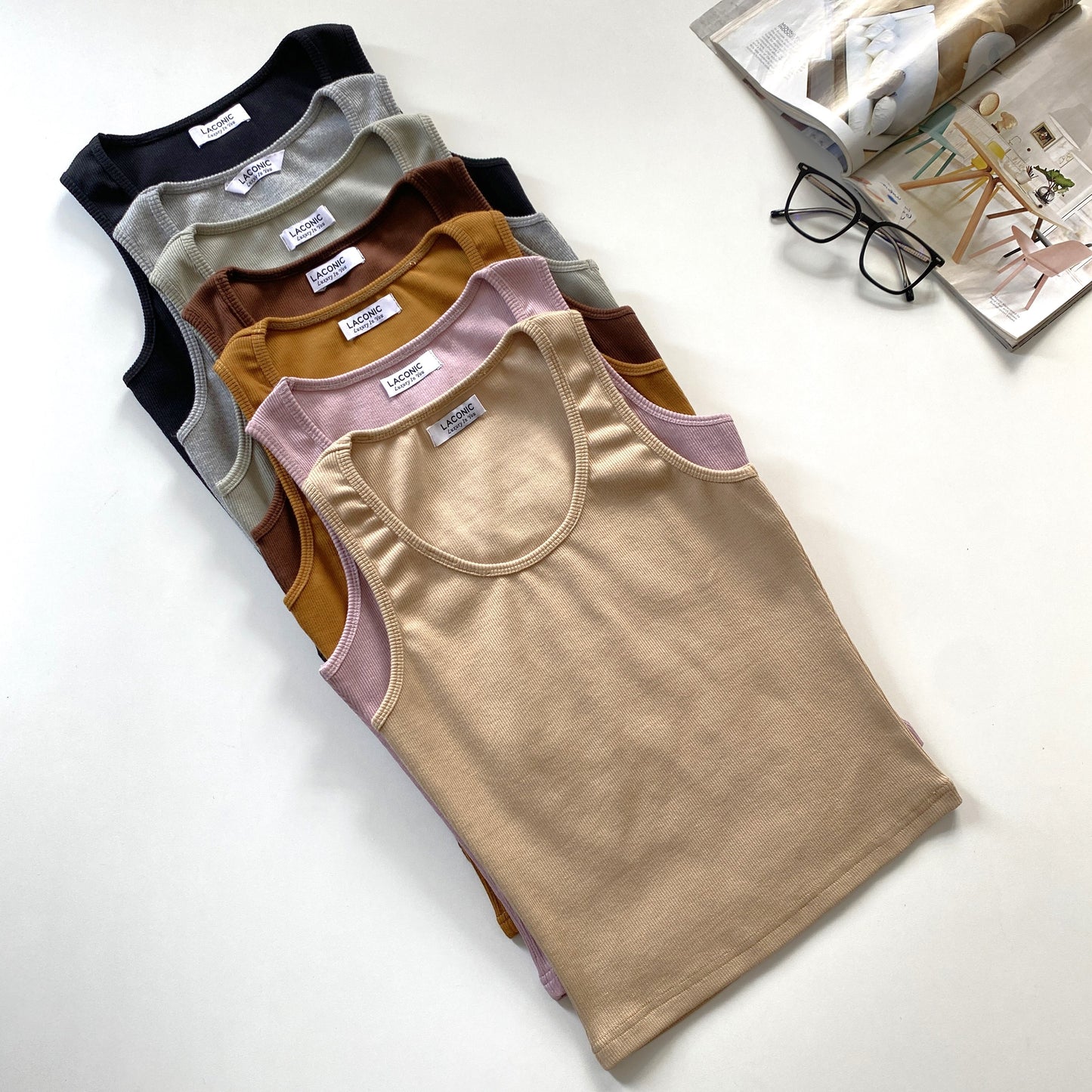 Ribbed Scoop Neck Long Length Tank Top