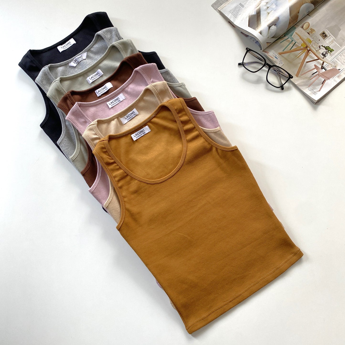 Ribbed Scoop Neck Long Length Tank Top