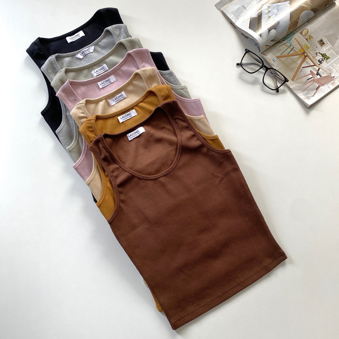 Ribbed Scoop Neck Long Length Tank Top