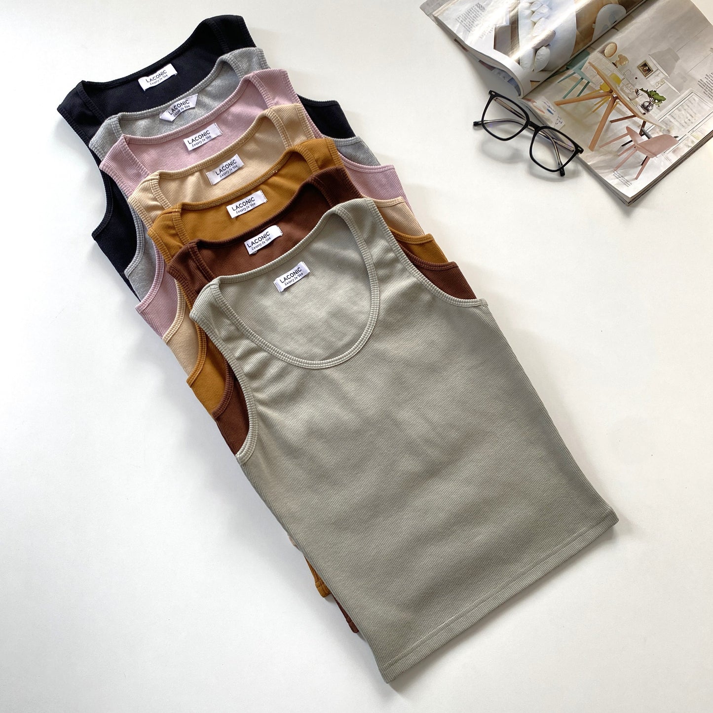 Ribbed Scoop Neck Long Length Tank Top