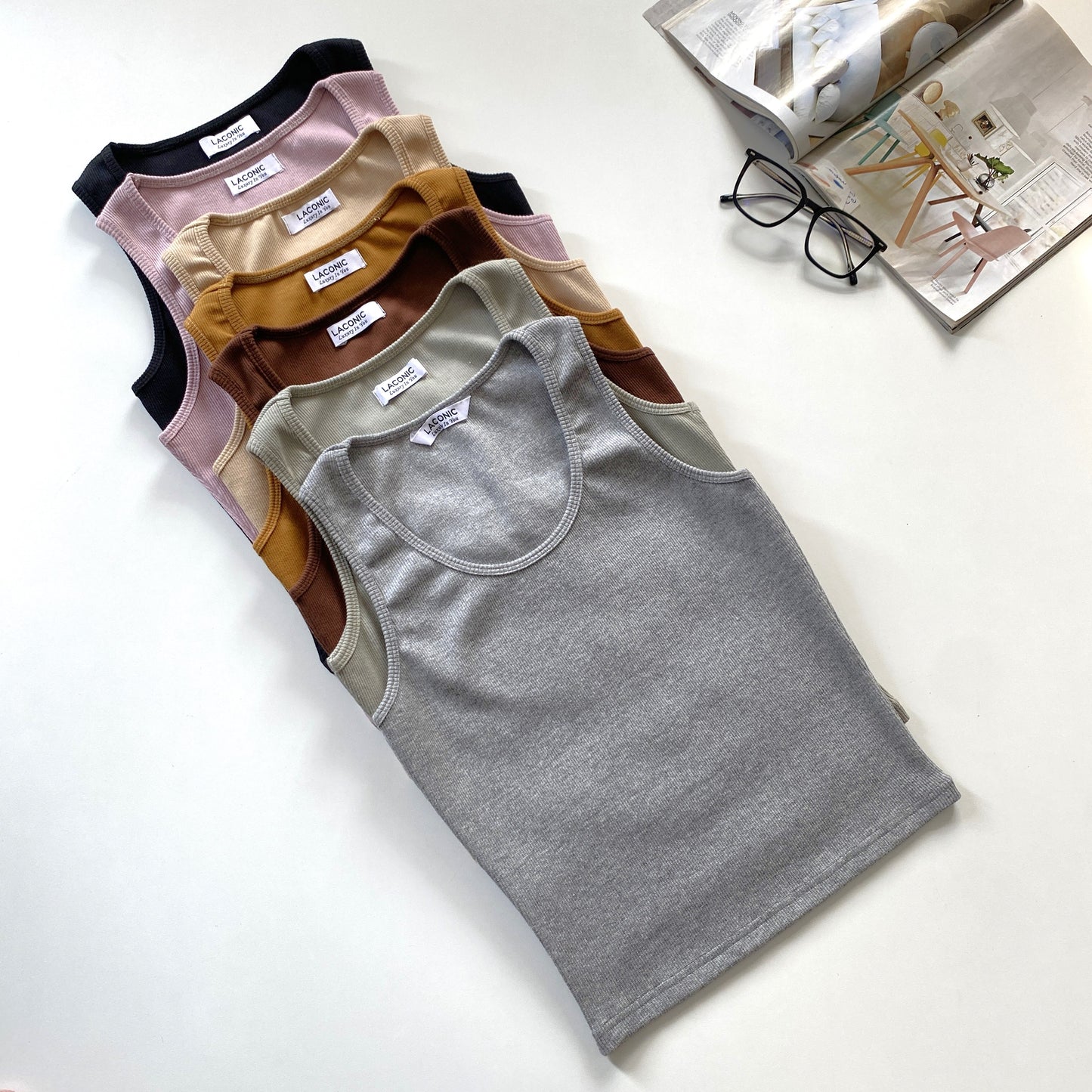 Ribbed Scoop Neck Long Length Tank Top