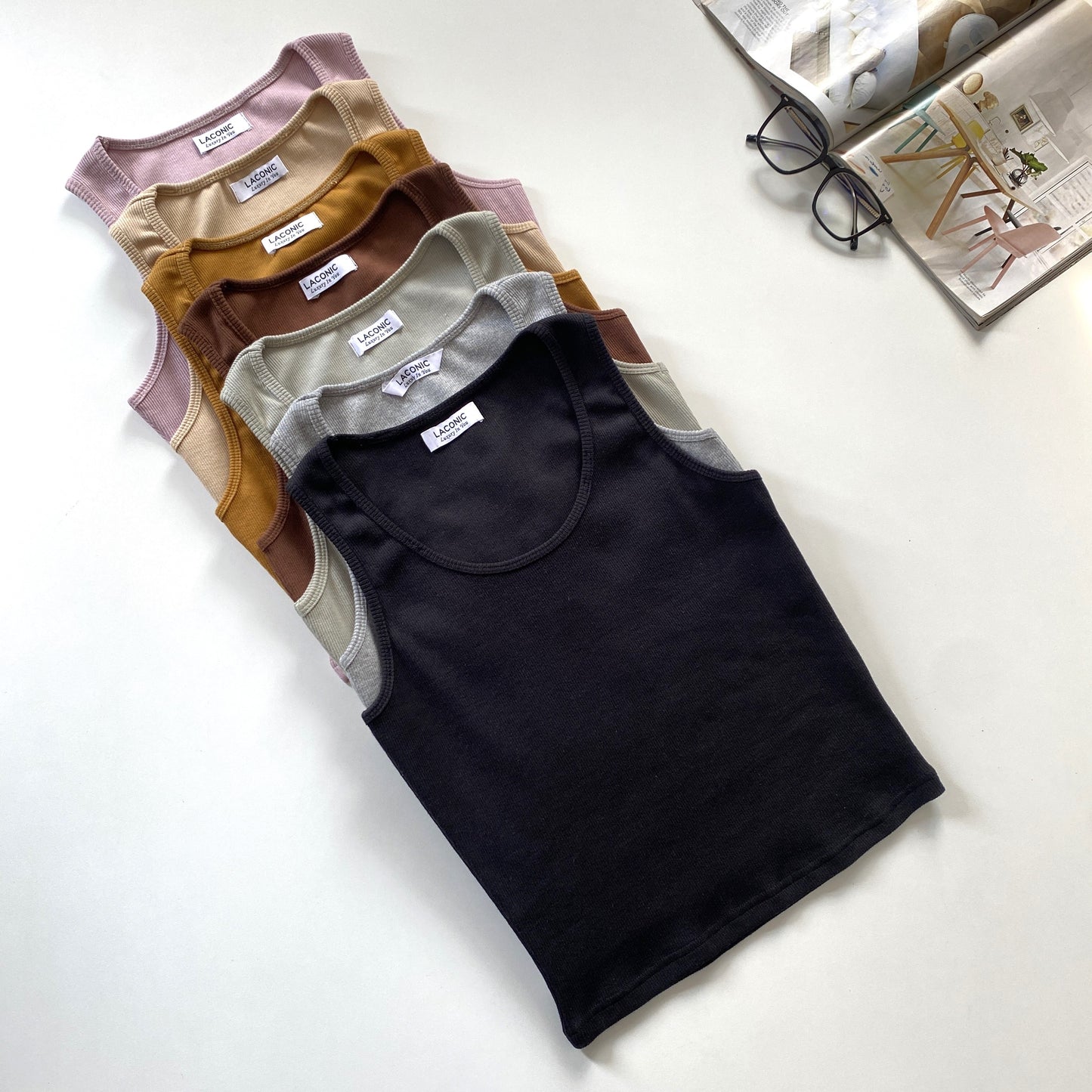 Ribbed Scoop Neck Long Length Tank Top