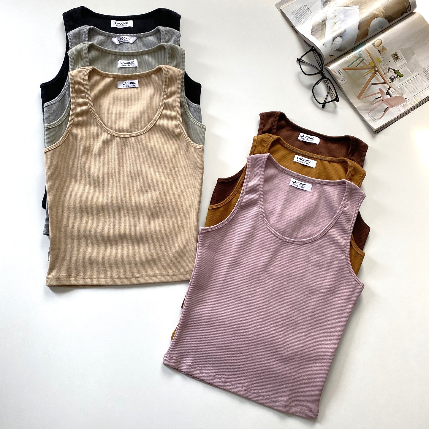 Ribbed Scoop Neck Long Length Tank Top