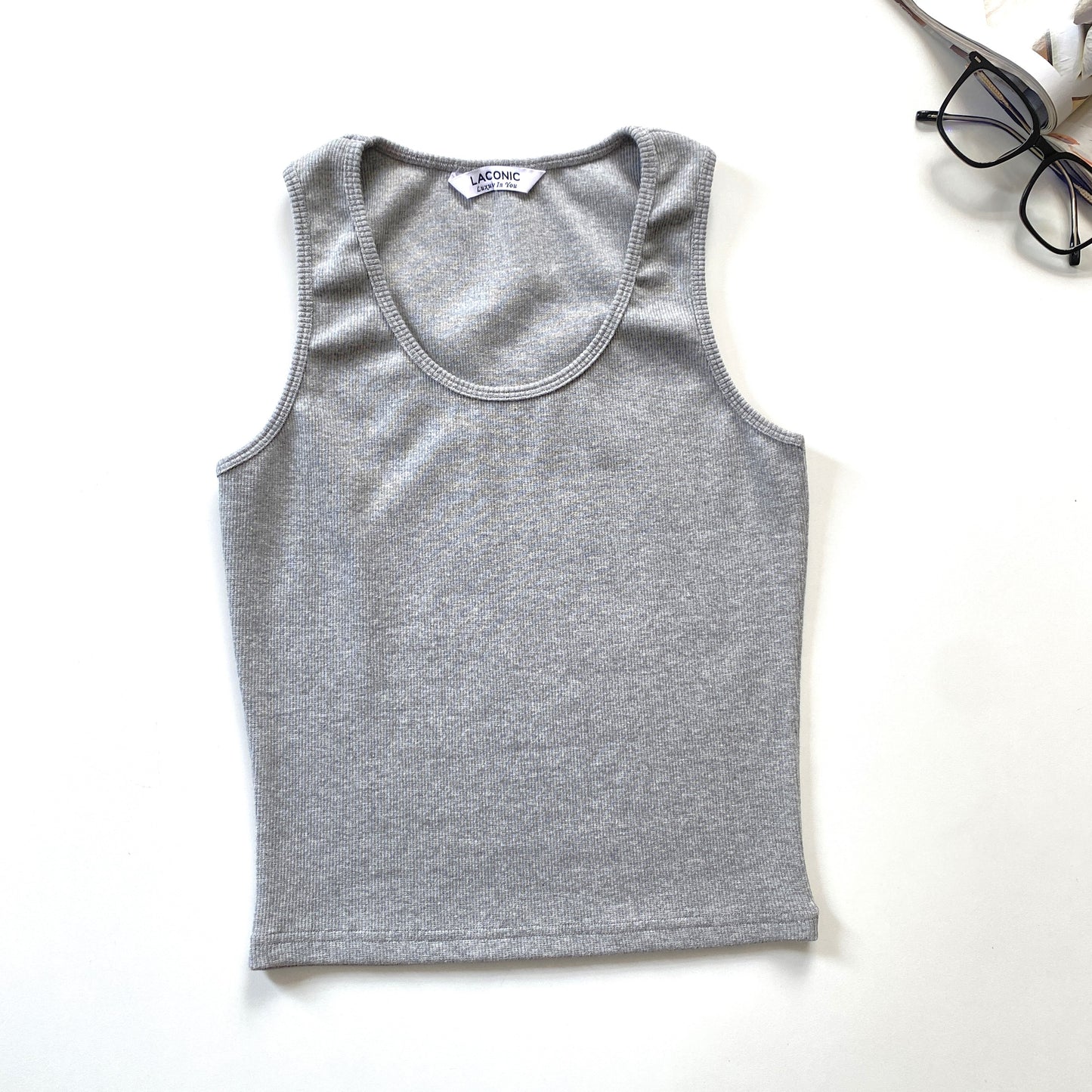 Ribbed Scoop Neck Long Length Tank Top
