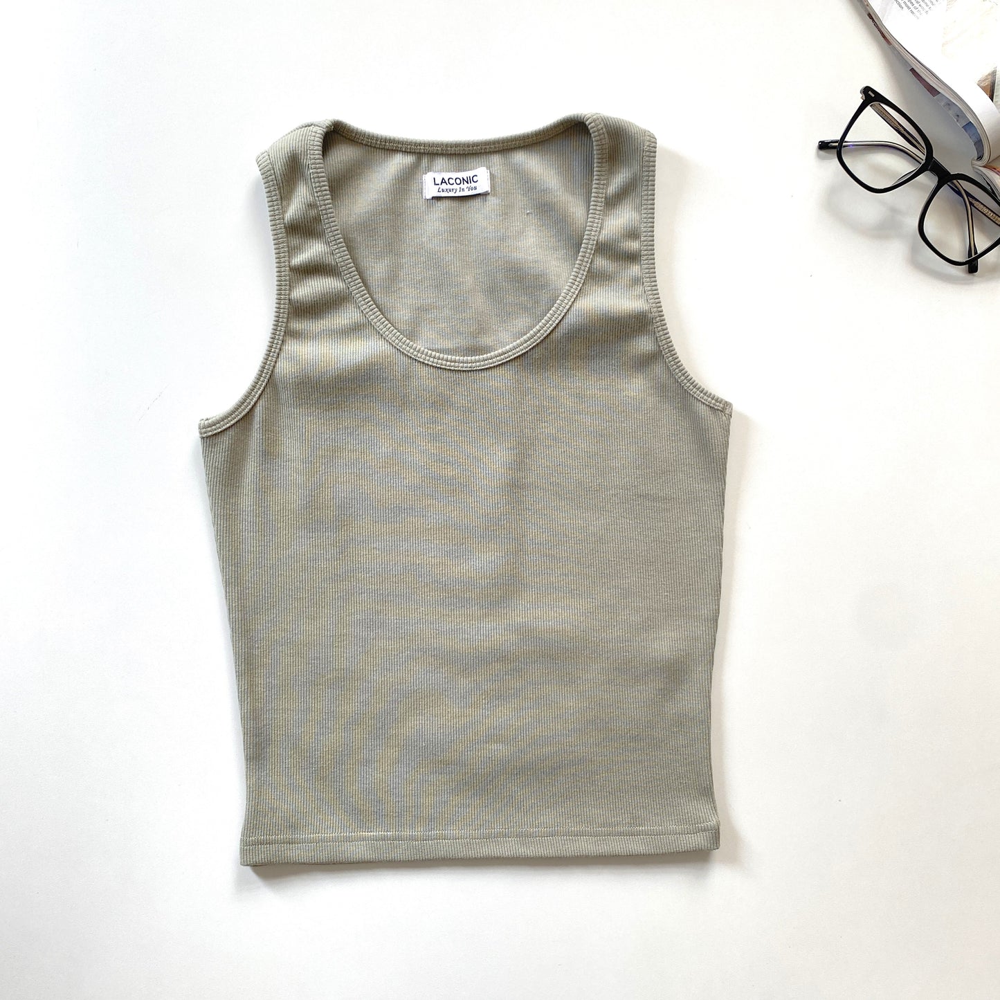 Ribbed Scoop Neck Long Length Tank Top