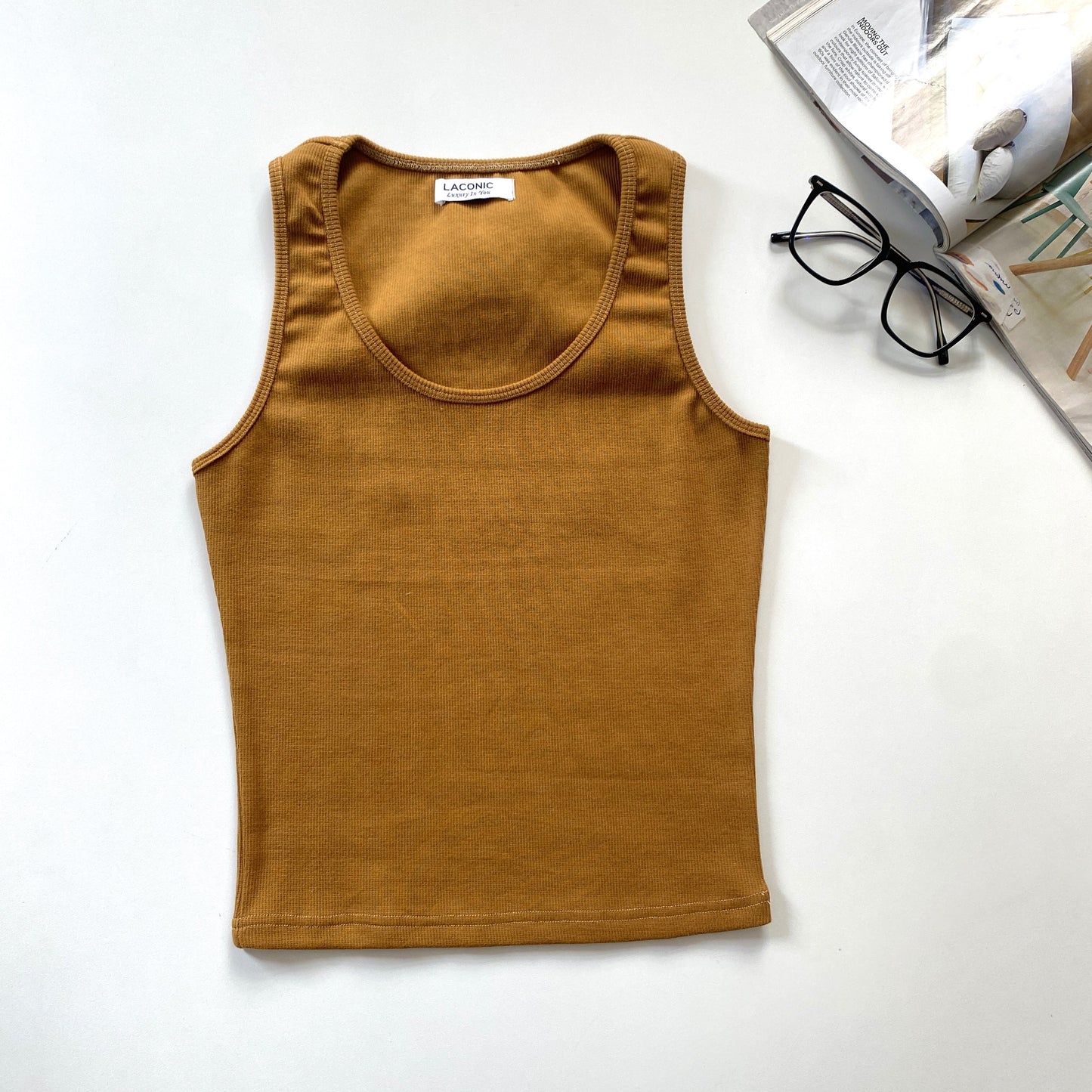 Ribbed Scoop Neck Long Length Tank Top