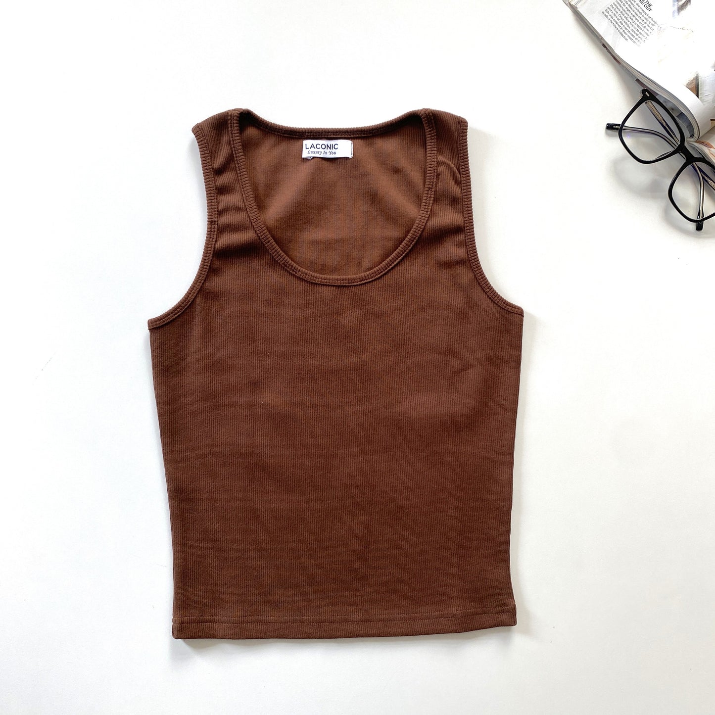 Ribbed Scoop Neck Long Length Tank Top