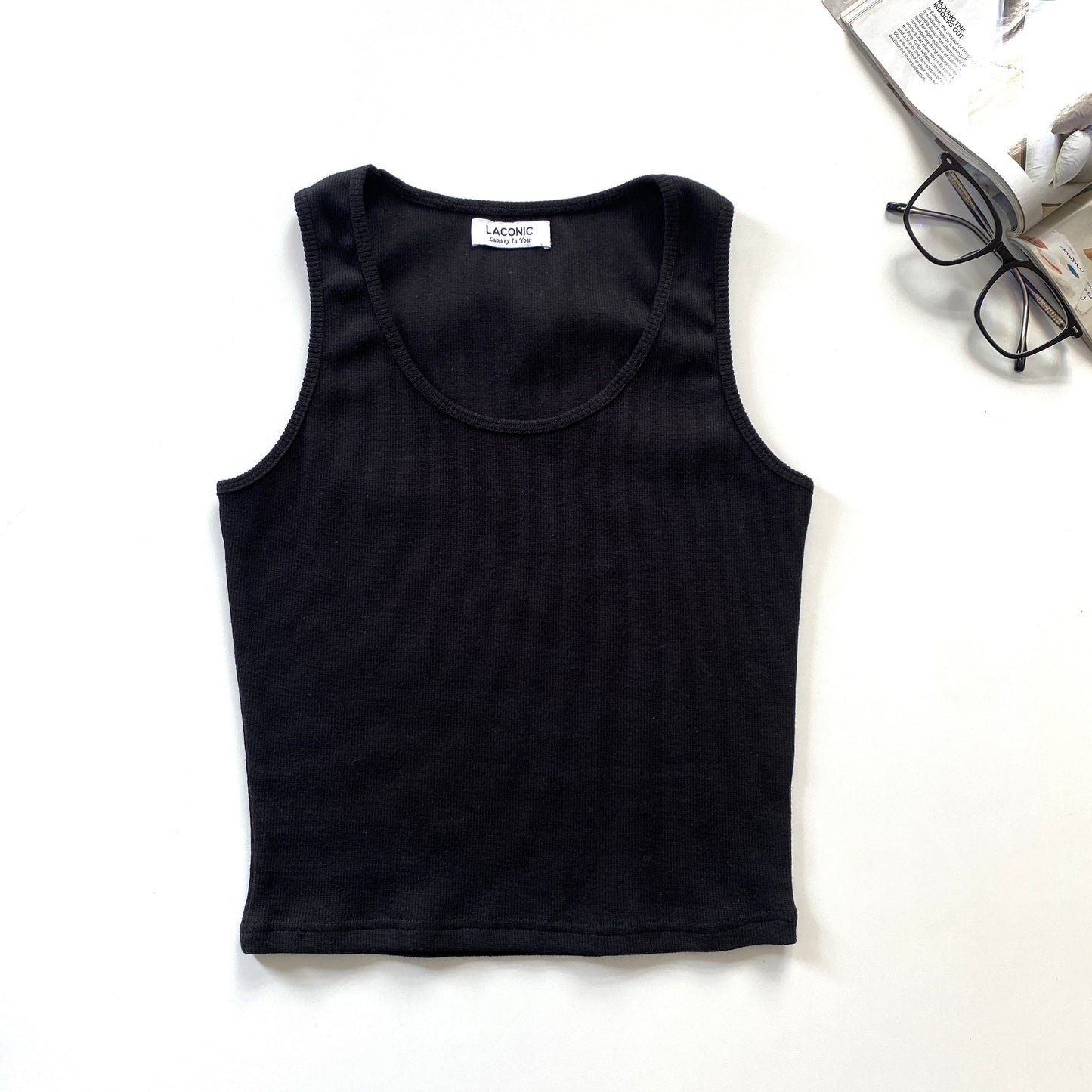 Ribbed Scoop Neck Long Length Tank Top