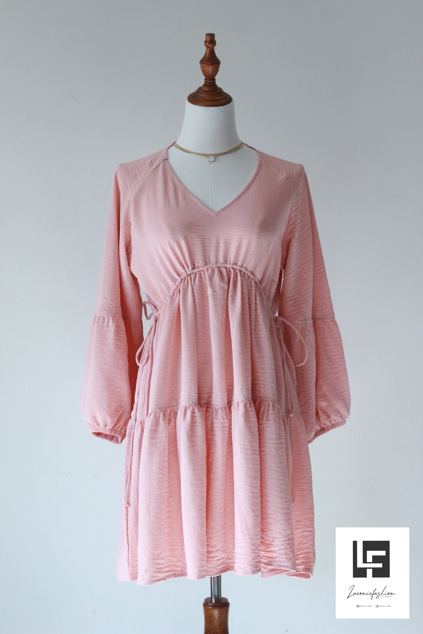 Tiered Adjustable Ruched Detail Raglan Sleeve Dress