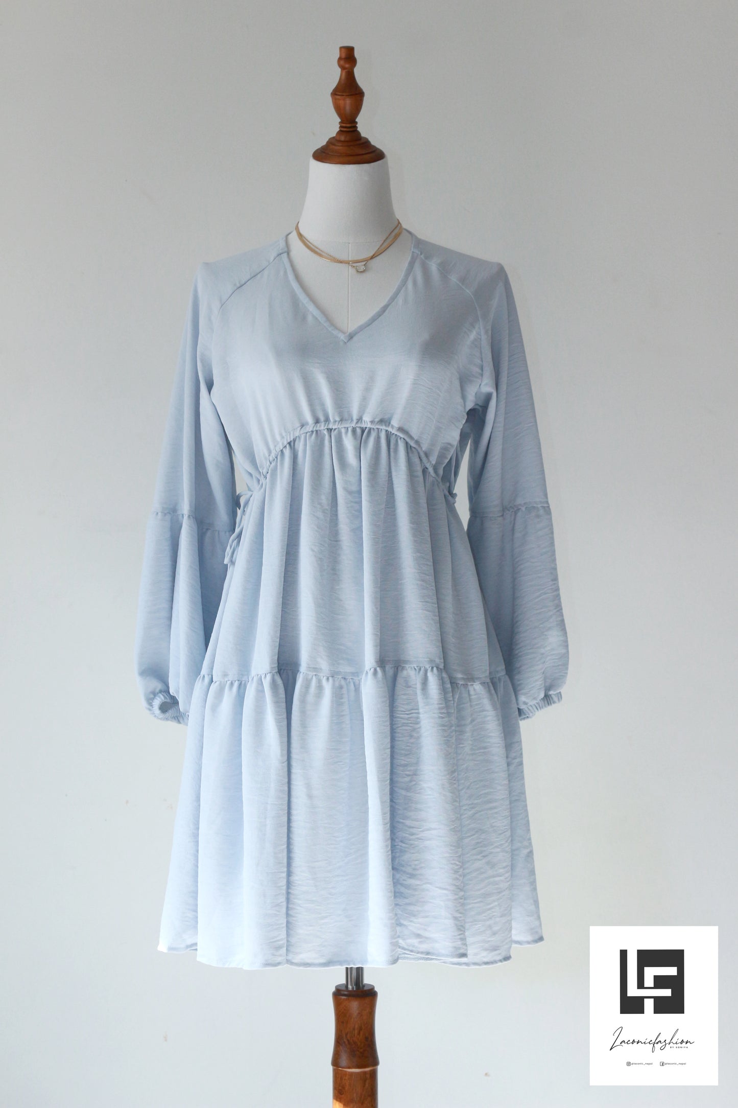 Tiered Adjustable Ruched Detail Raglan Sleeve Dress