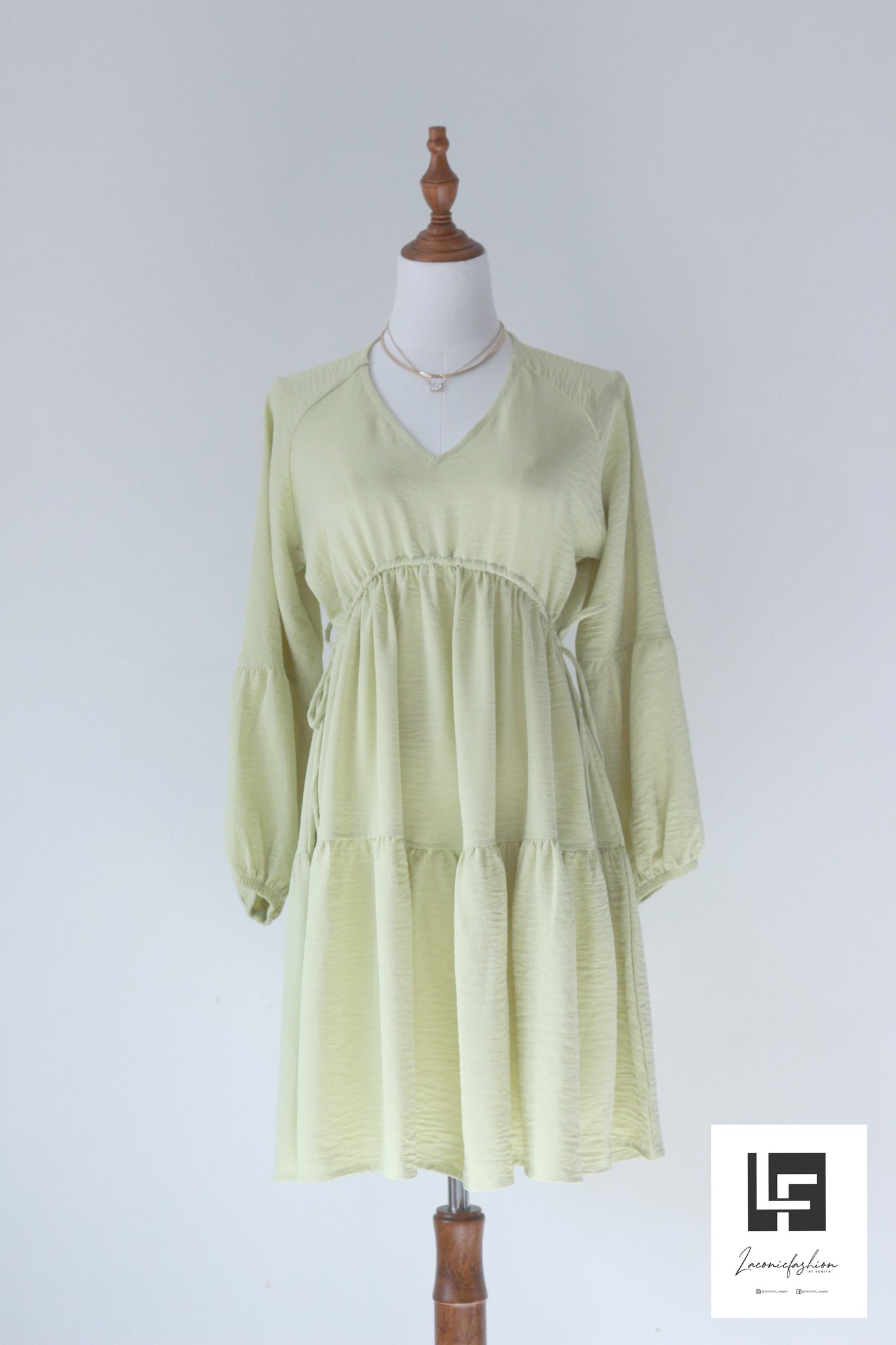Tiered Adjustable Ruched Detail Raglan Sleeve Dress
