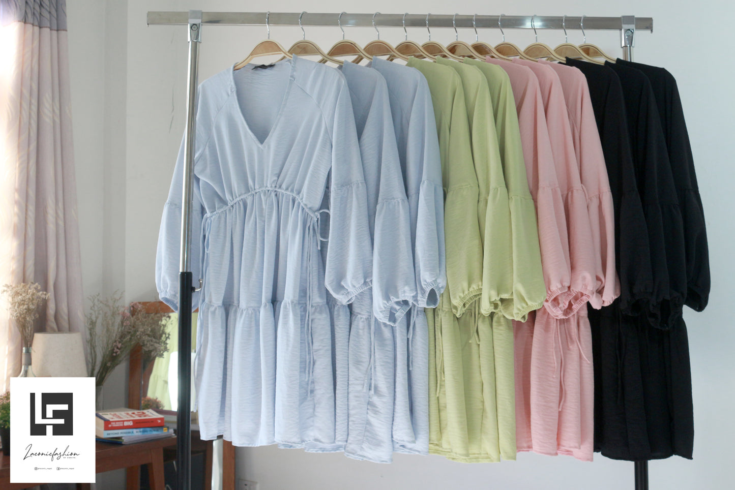 Tiered Adjustable Ruched Detail Raglan Sleeve Dress