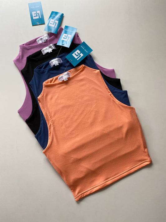 Mock-neck Double Layered Sleeveless Crop Top