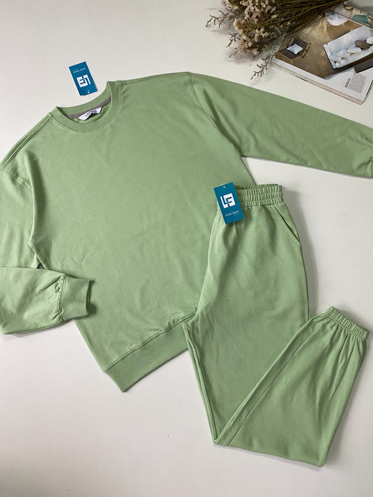 Basic Plain Loose Fit Cuffed Hem Joggers and Basic Plain Over sized Sweatshirt Set (Co Ords)